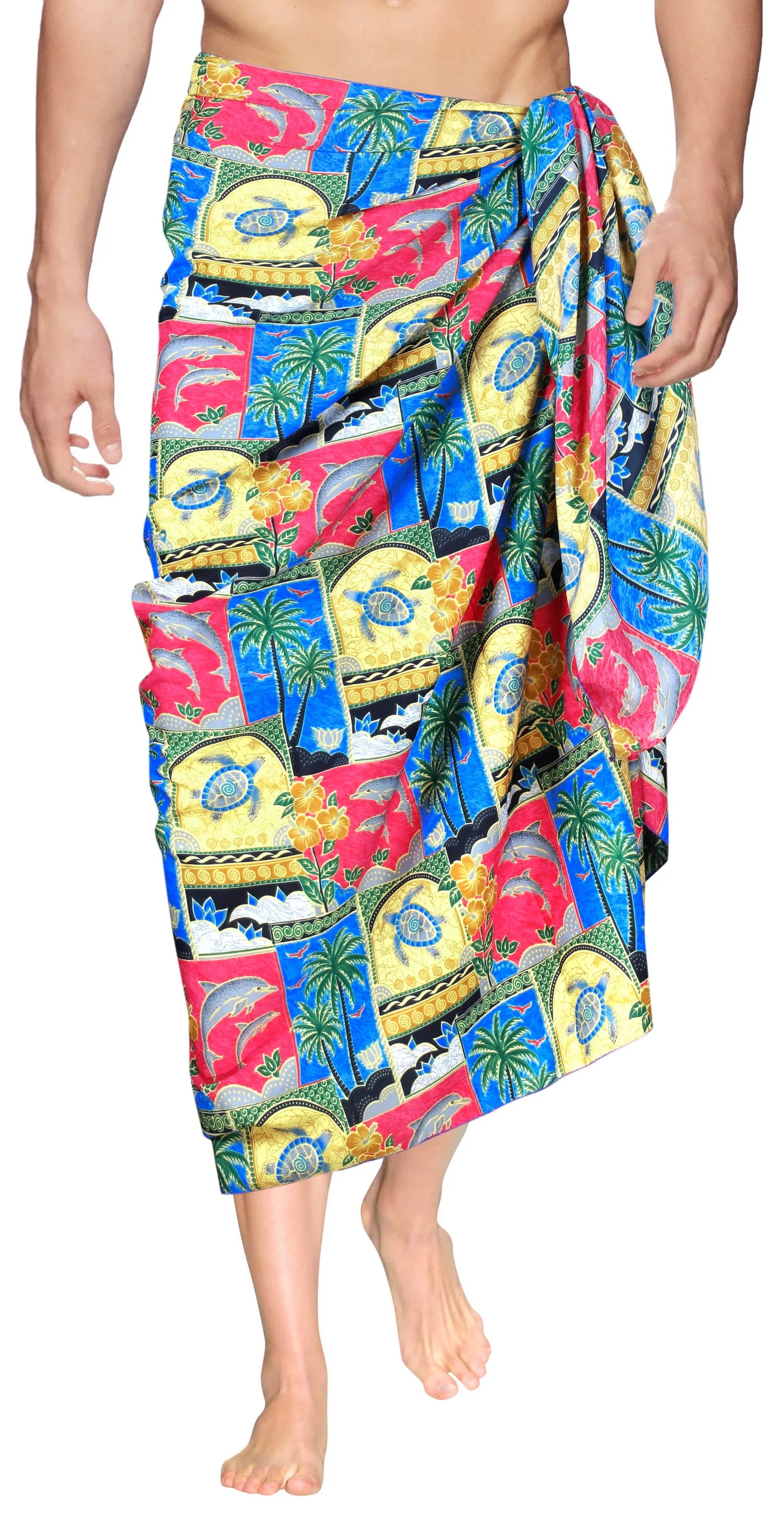 LA LEELA Soft Light Printed Beach Pareo Bath Mens Wrap 72"X42" Matching_1_6275 Red_F337