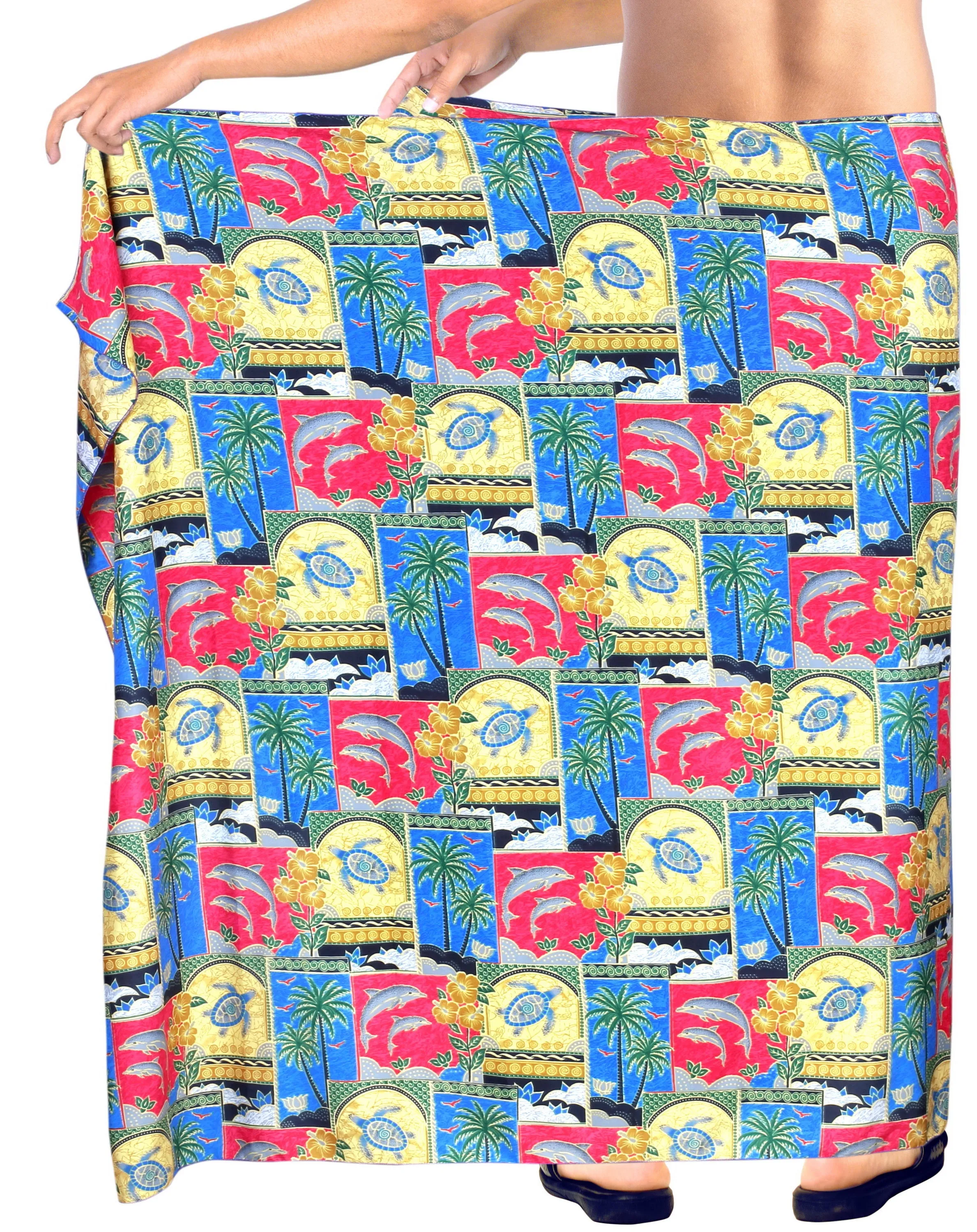 LA LEELA Soft Light Printed Beach Pareo Bath Mens Wrap 72"X42" Matching_1_6275 Red_F337