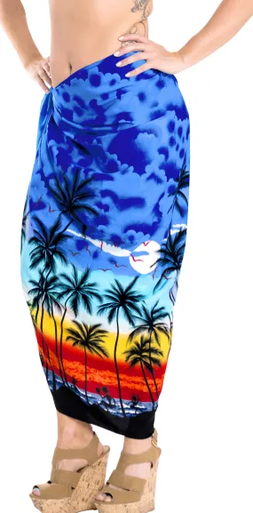 La Leela Swimwear Soft Light Bathing Women Wrap  Swimsuit Sarong Printed 88"X42" Royal Blue_3057