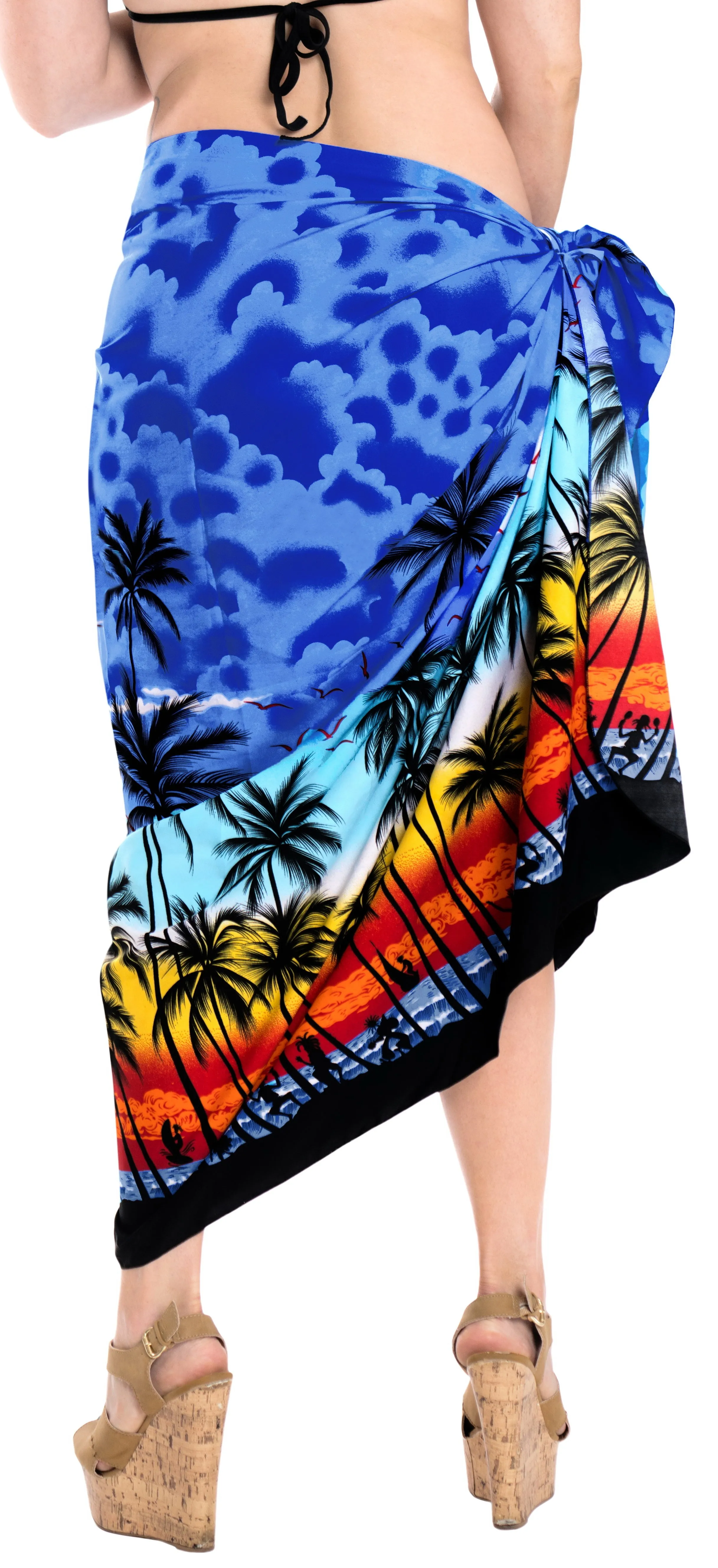 La Leela Swimwear Soft Light Bathing Women Wrap  Swimsuit Sarong Printed 88"X42" Royal Blue_3057
