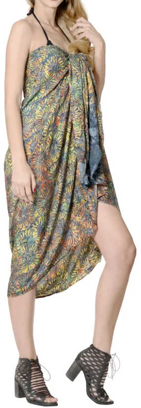 LA LEELA Women Wrap Bathing Suit Sarong Printed 78"X43" Royal Blue_4432