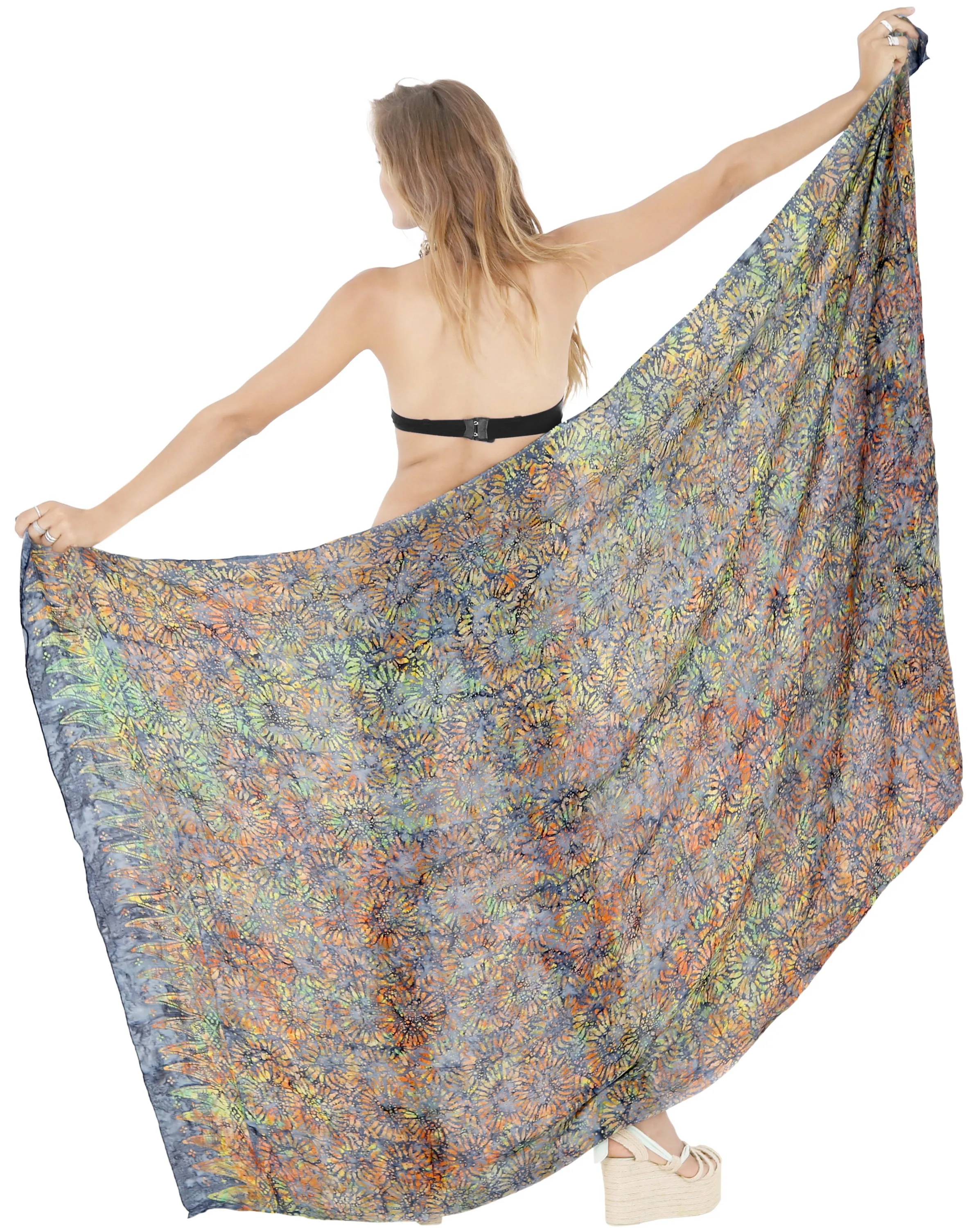 LA LEELA Women Wrap Bathing Suit Sarong Printed 78"X43" Royal Blue_4432