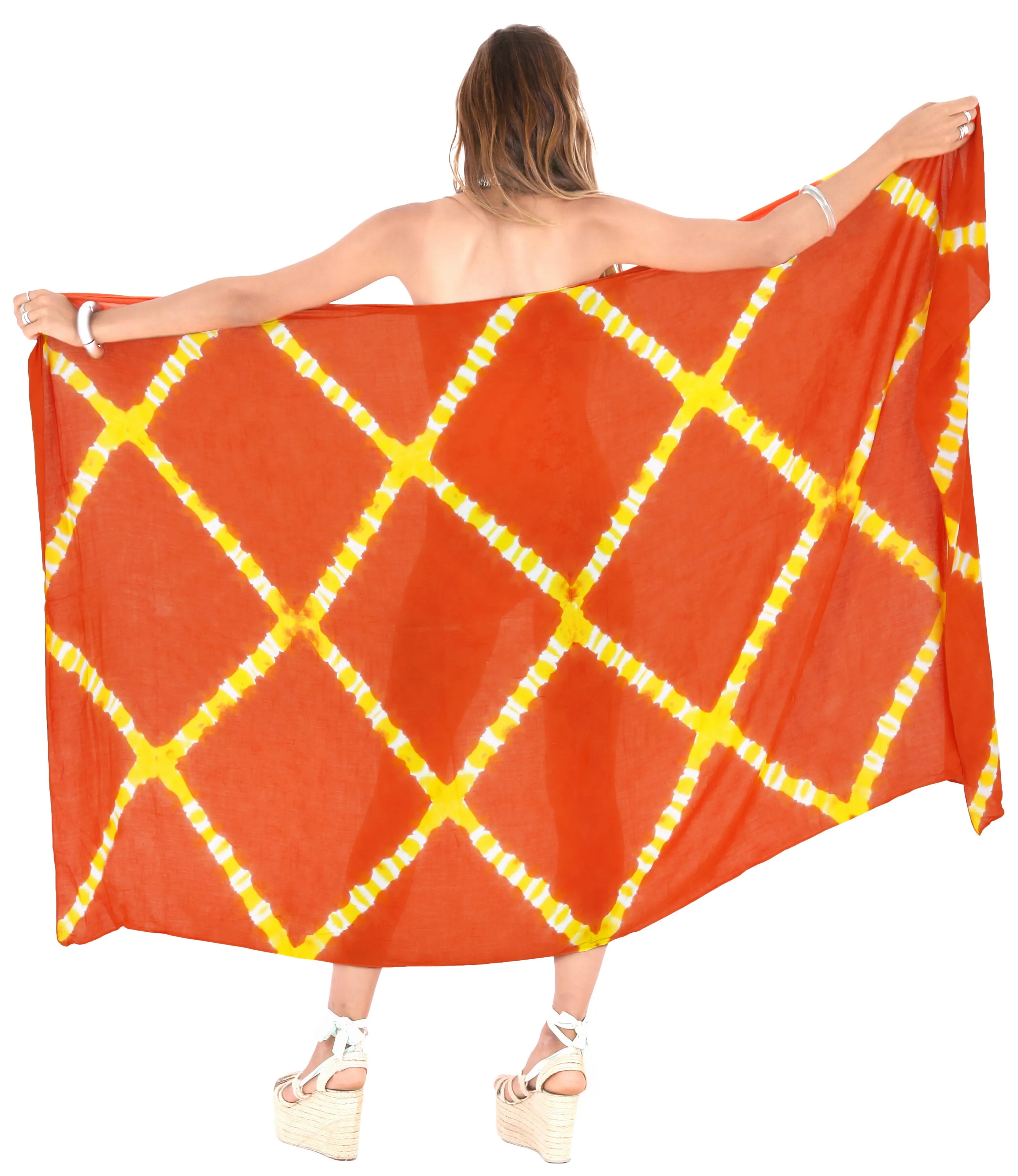 LA LEELA Wrap Pareo Suit Beach Sarong Bikini Cover up Tie Dye 78"X43" Orange_4517