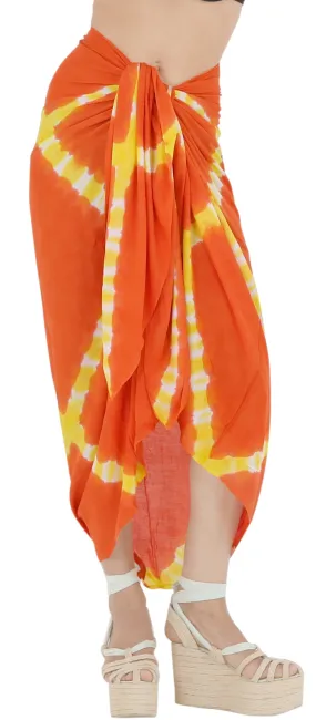 LA LEELA Wrap Pareo Suit Beach Sarong Bikini Cover up Tie Dye 78"X43" Orange_4517