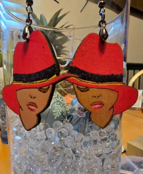 Lady In Red - Wooden Earrings