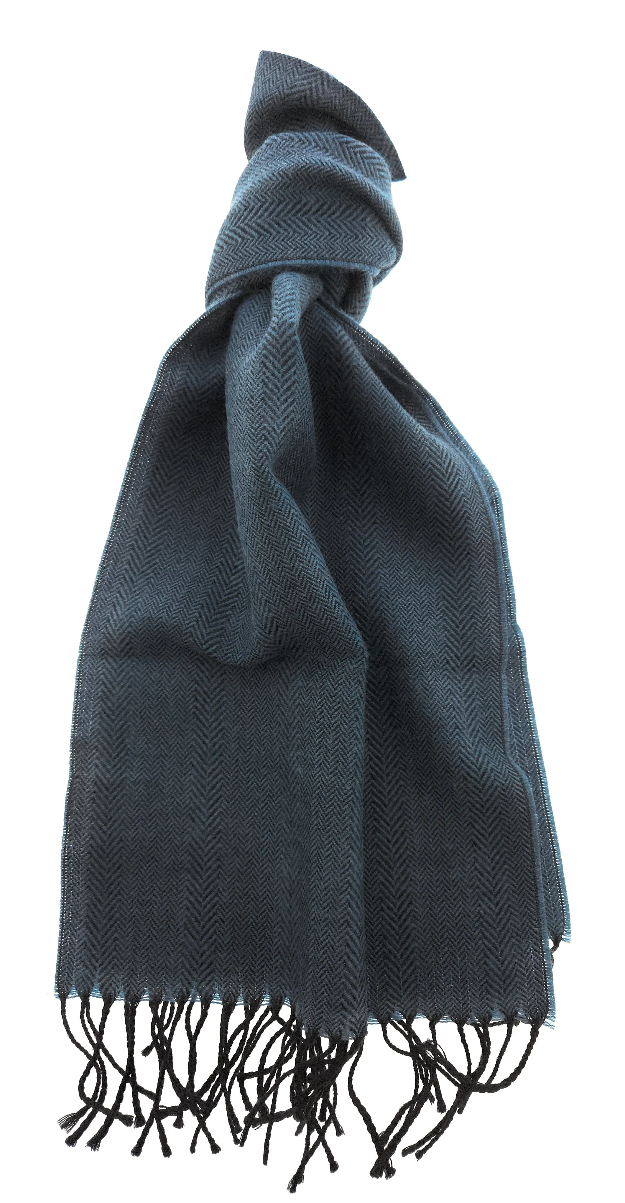 Lanvin Pure Virgin Wool Scarf – Herringbone Pattern, Elegant Fringed Design