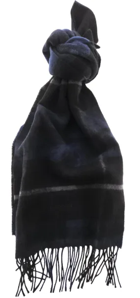Lanvin Pure Wool Scarf – Plaid Black and Blue, Elegant Fringed Design