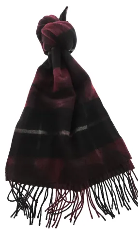 Lanvin Pure Wool Scarf – Plaid Burgundy and Black,  Fringed Winter Wrap
