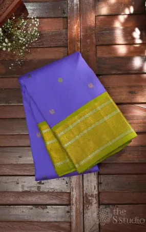 Lavender kanchipuram silk saree with small buttas and light green border