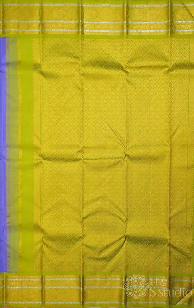 Lavender kanchipuram silk saree with small buttas and light green border