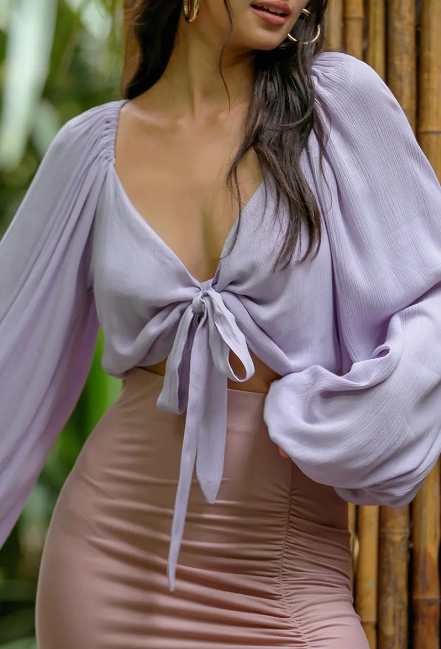 Lavender Long Sleeve Tie Front Top