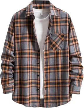 LCMTWX Men's Fleece Flannel Jackets Square Printing Lightweight Breathable Long Sleeve Lapel Formal Heavy Warm Fleece