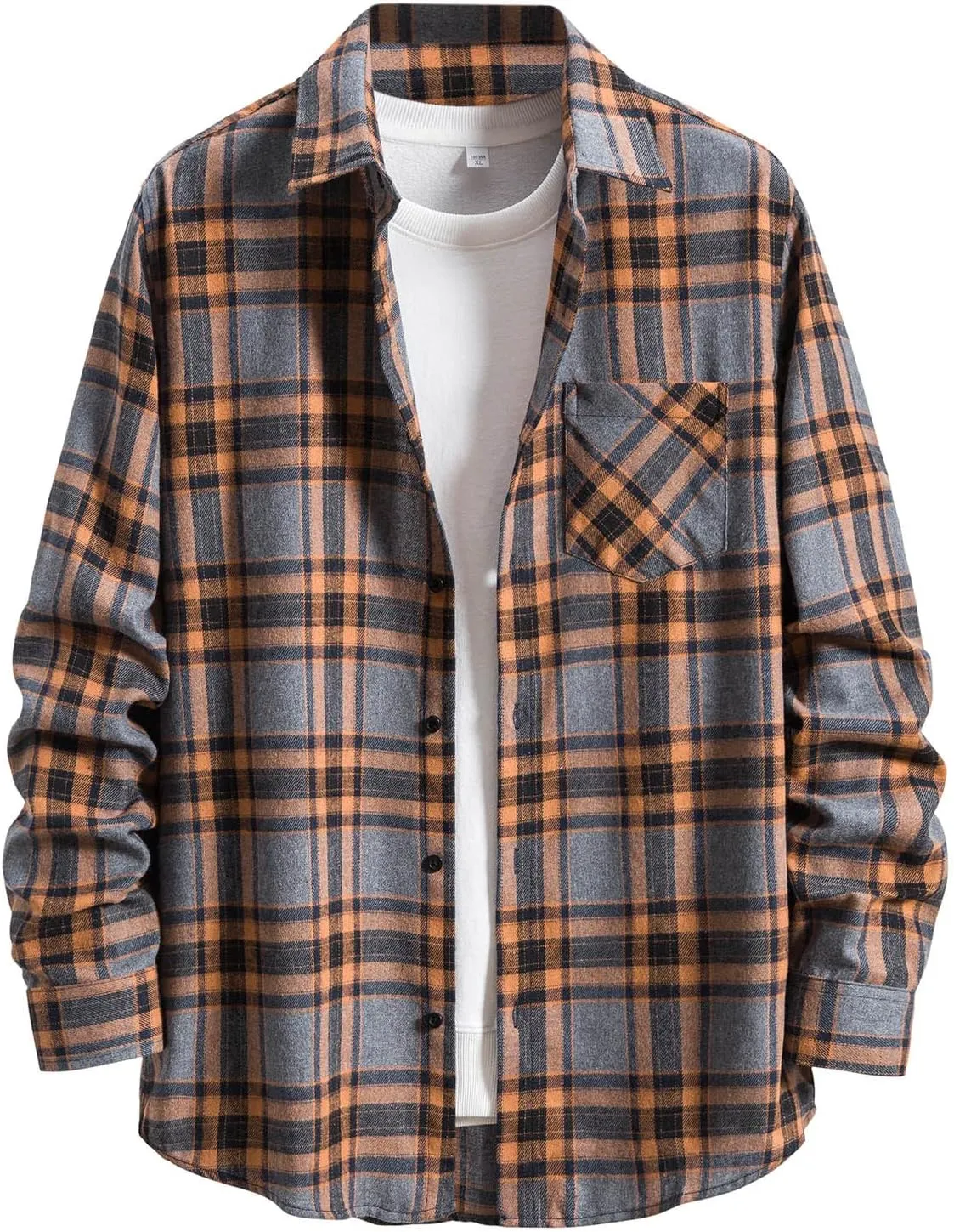 LCMTWX Men's Fleece Flannel Jackets Square Printing Lightweight Breathable Long Sleeve Lapel Formal Heavy Warm Fleece