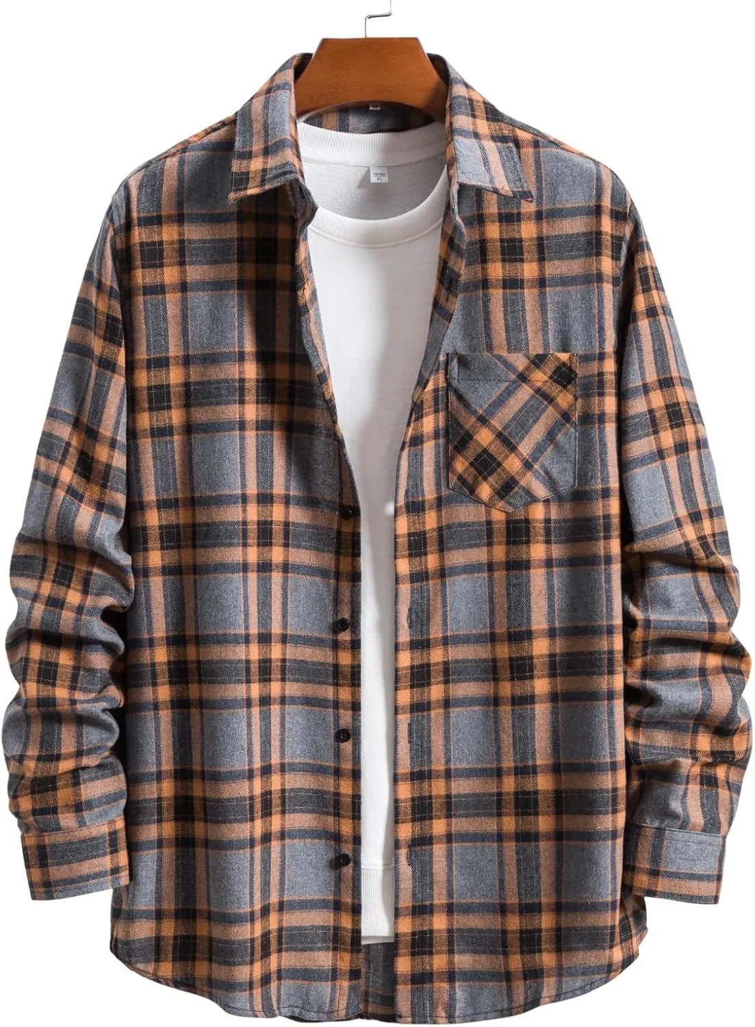 LCMTWX Men's Fleece Flannel Jackets Square Printing Lightweight Breathable Long Sleeve Lapel Formal Heavy Warm Fleece