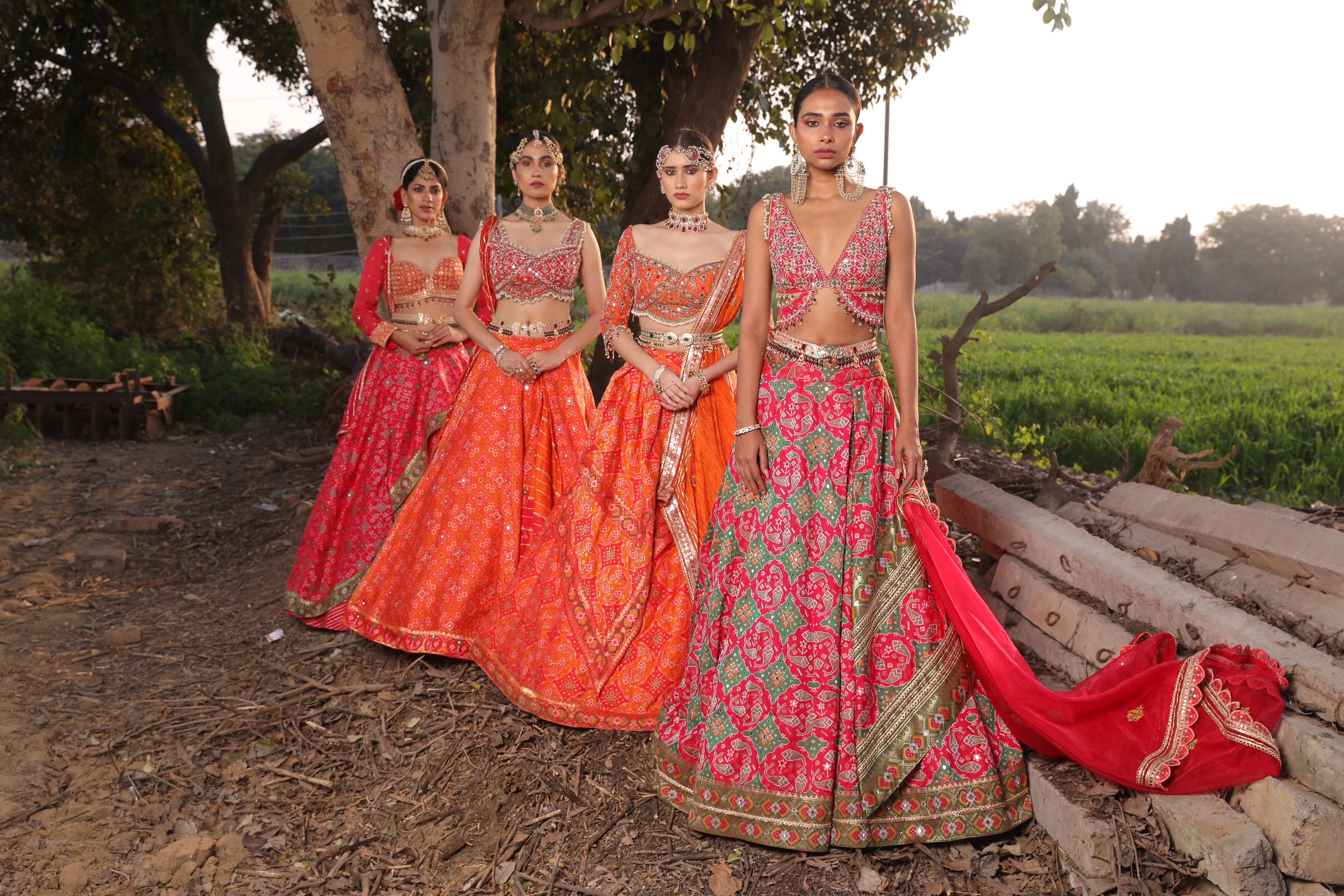 Light Coral Ikat Silk Lehenga