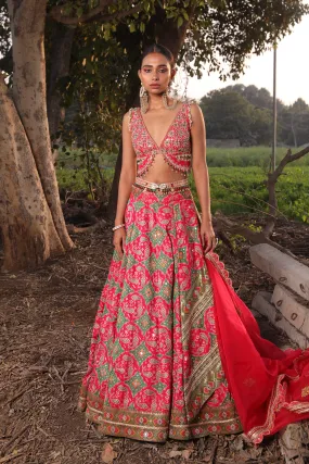 Light Coral Ikat Silk Lehenga