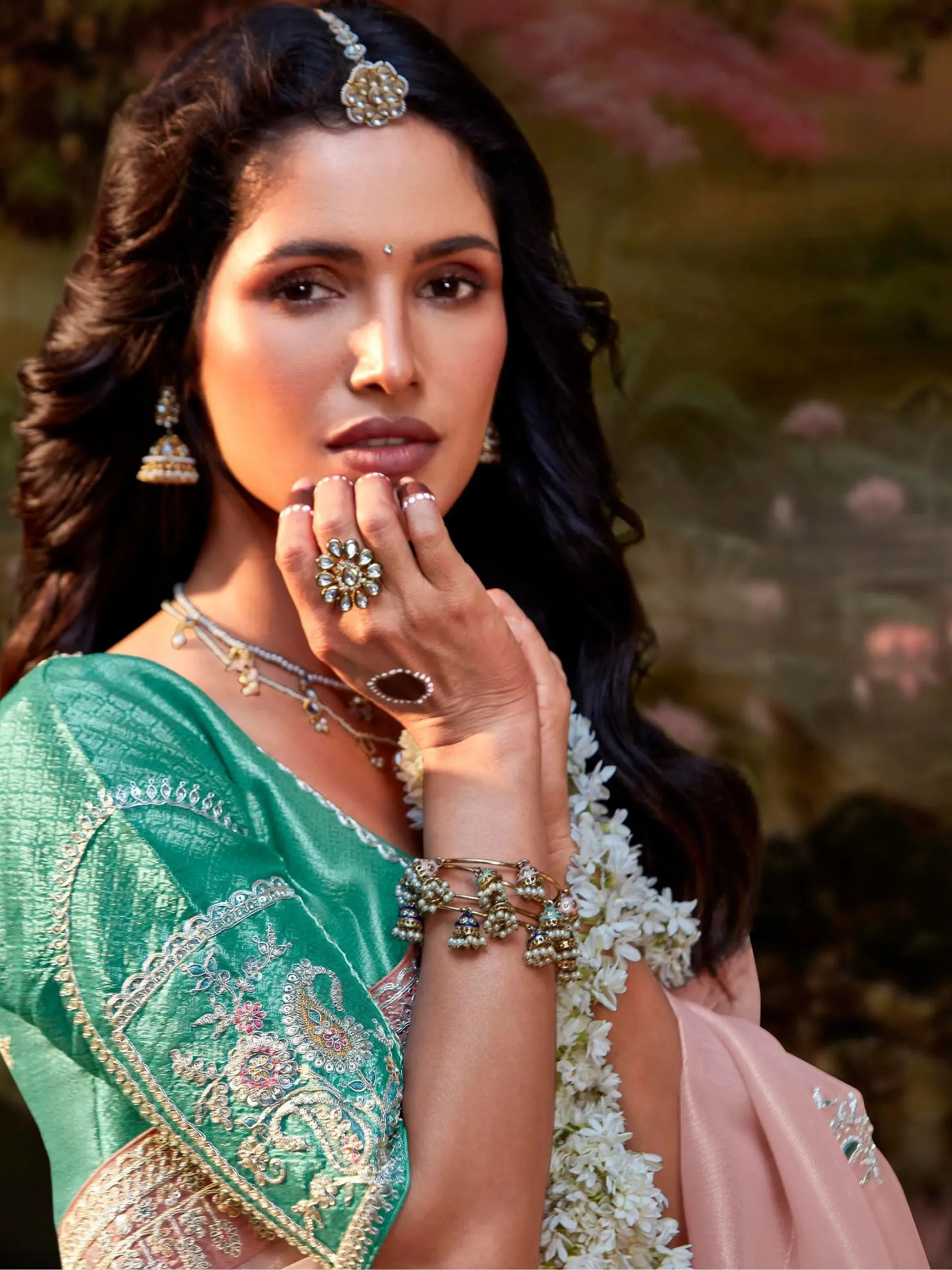 Light Pink Pure Organza Sequins Embroidered Designer Saree