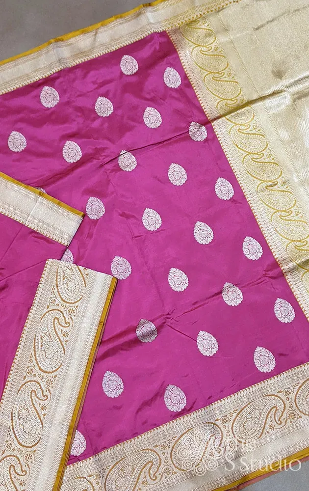 Magenta benarasi silk saree with mustard border