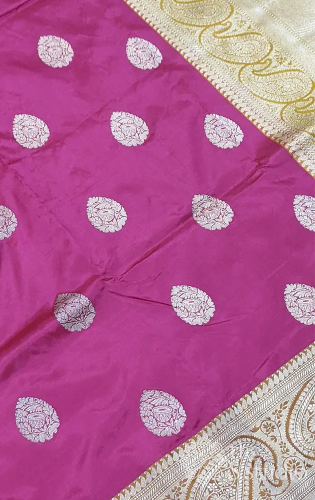 Magenta benarasi silk saree with mustard border