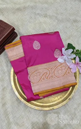Magenta benarasi silk saree with mustard border