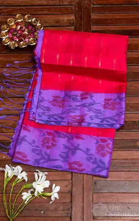 Magenta soft silk saree with light violet border