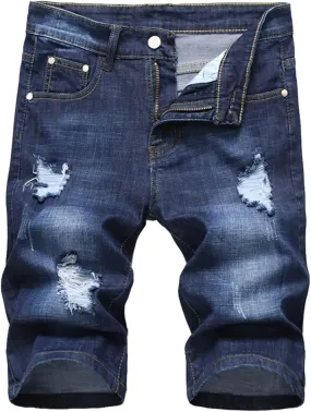 Mens Jean Shorts Summer Relaxed-Fit Ripped Bermuda Shorts Fashion Distressed Denim Shorts Casual Summer Work Shorts