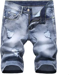 Mens Jean Shorts Summer Relaxed-Fit Ripped Bermuda Shorts Fashion Distressed Denim Shorts Casual Summer Work Shorts