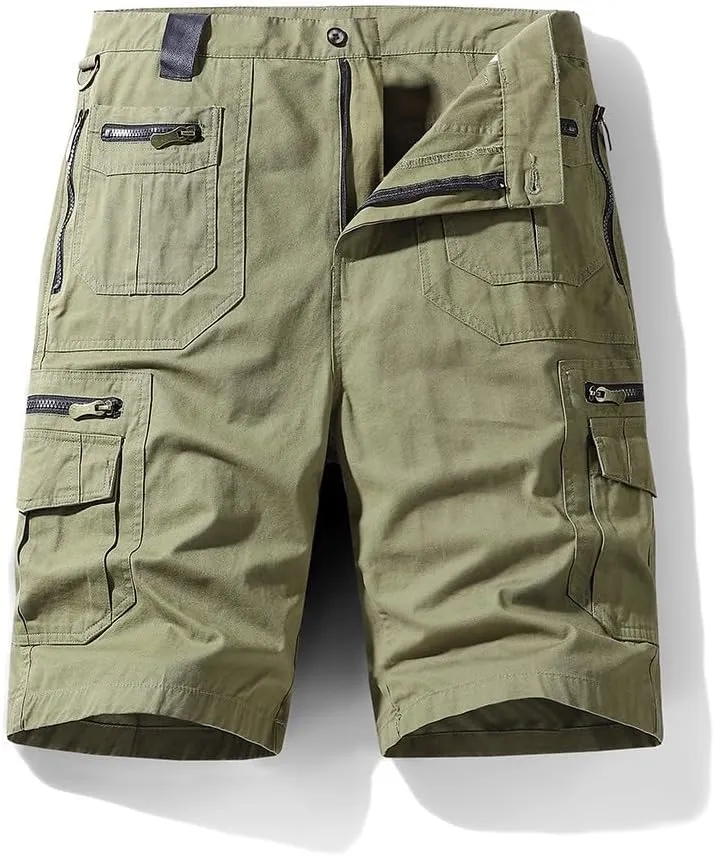 Men's Long Cargo Shorts 3/4 Relaxed Fit Mens Running Shorts Multi Zipper Pockets Cargo Shorts Streetwear