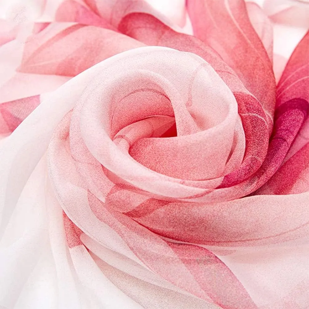 MUSUMI Square Large Neck Scarf Woman's Silk Scarf Digital Printed Neck Scarf Spring Breathable Chiffon Shawl Soft Lightweight