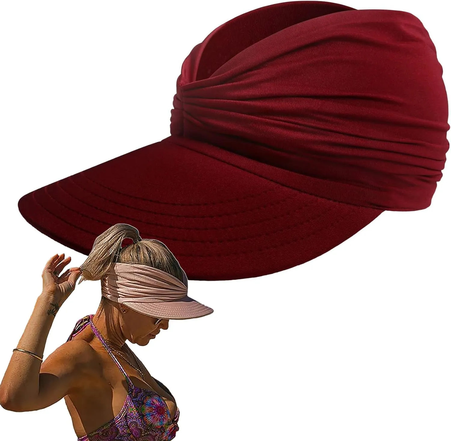 Peshoriadm Summer Women's Sun Hat, Adjustable Wide Brim Sun Cap Top Ponytail Women Golf Visor for Sunshade