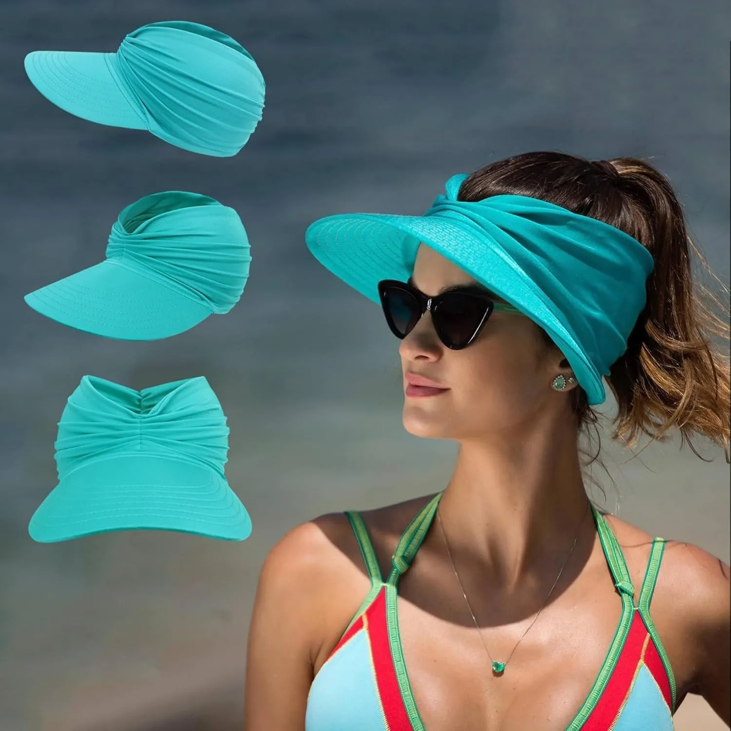 Peshoriadm Summer Women's Sun Hat, Adjustable Wide Brim Sun Cap Top Ponytail Women Golf Visor for Sunshade