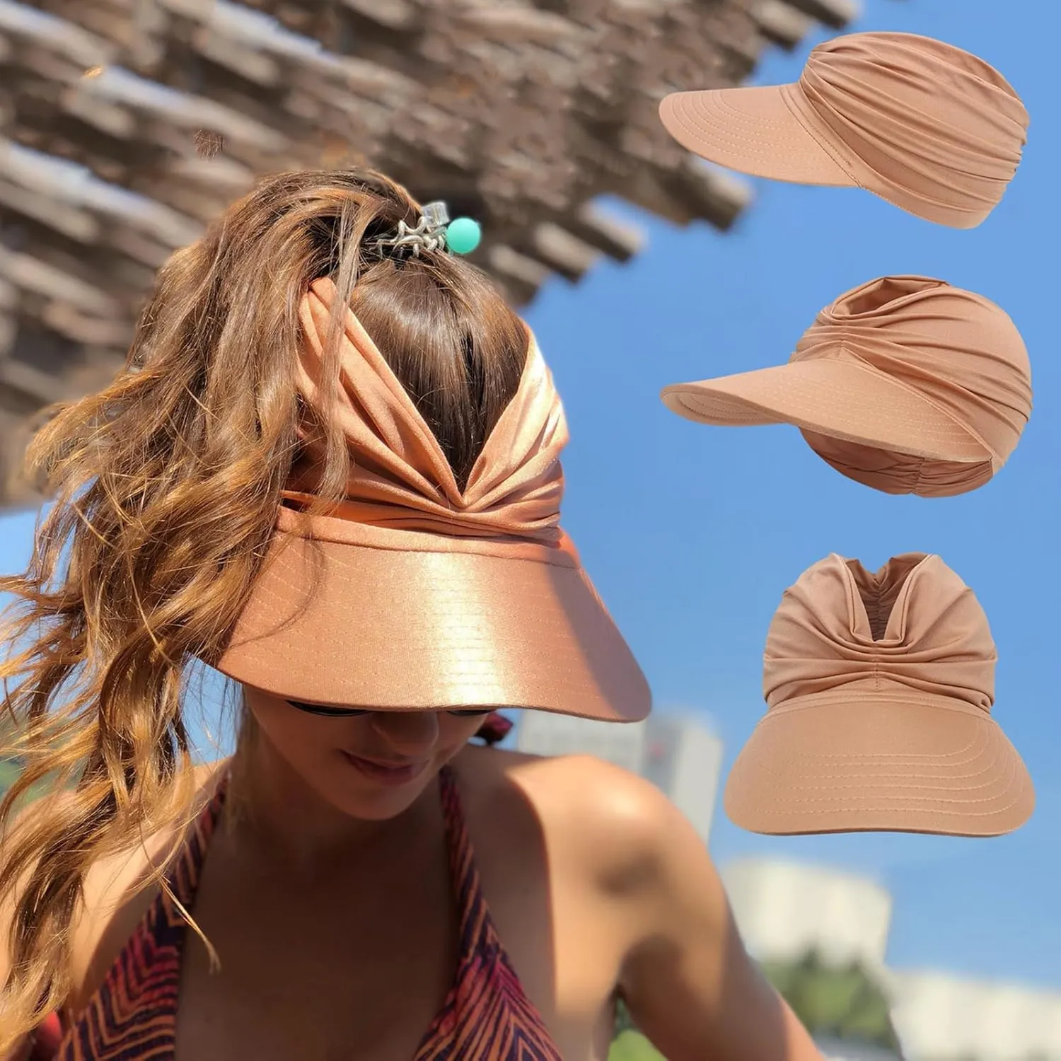 Peshoriadm Summer Women's Sun Hat, Adjustable Wide Brim Sun Cap Top Ponytail Women Golf Visor for Sunshade