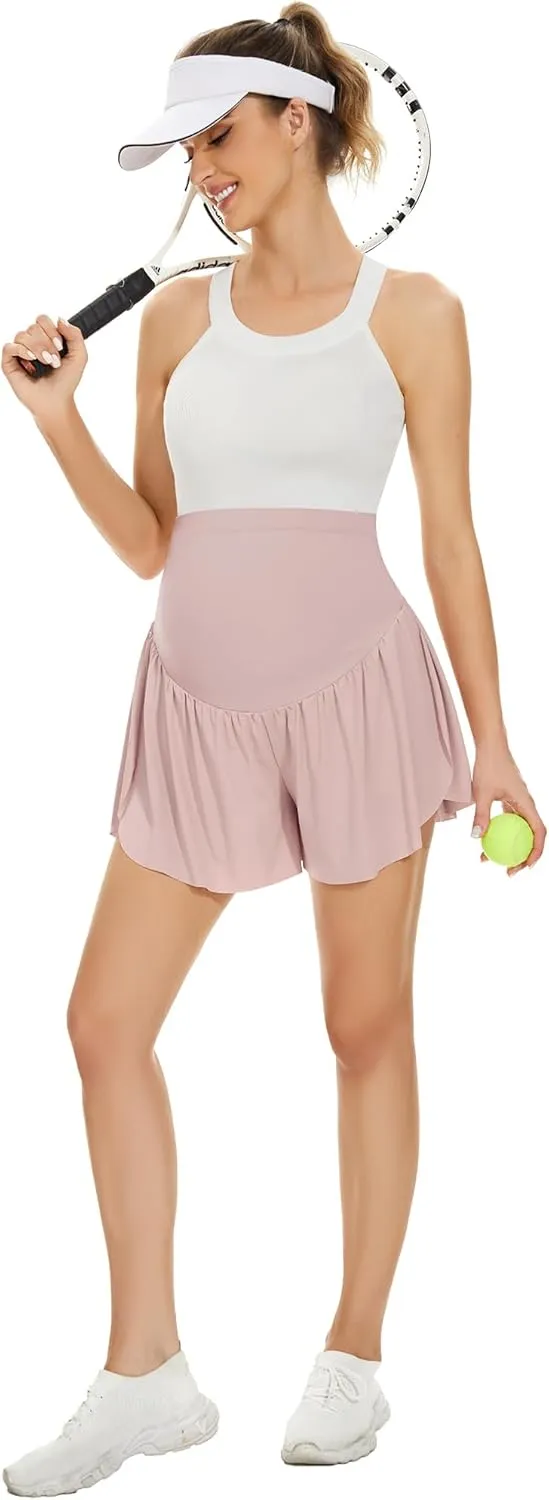 POSHGLAM Women's Maternity Flowy Shorts Over Belly Workout Causal Comfy Stretchy Summer Shorts