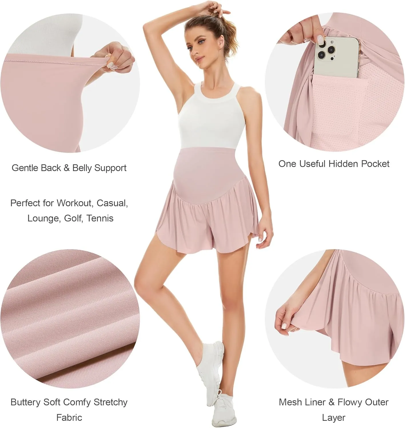 POSHGLAM Women's Maternity Flowy Shorts Over Belly Workout Causal Comfy Stretchy Summer Shorts