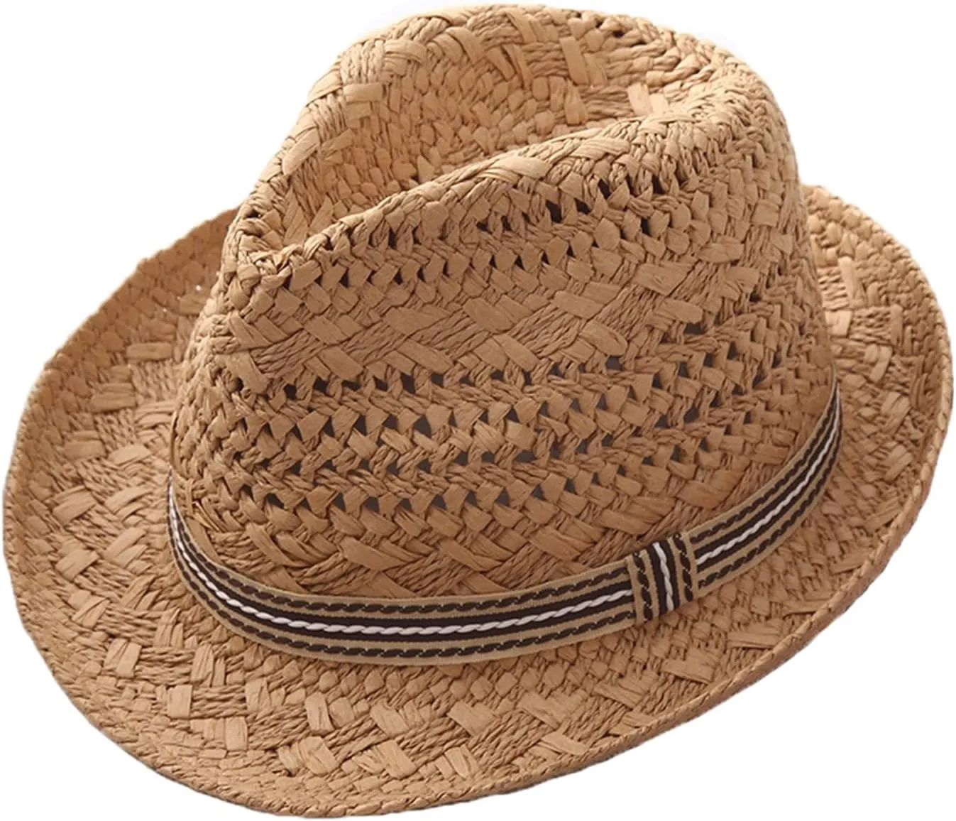 PURFUN Kids Short Brim Fedora Hat Girls Boys Jazz Trilby Hat Anti-UV UPF 50  Travel Beach Panama Hat Straw Hats for 2-6 Yrs
