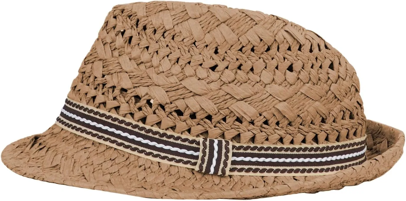 PURFUN Kids Short Brim Fedora Hat Girls Boys Jazz Trilby Hat Anti-UV UPF 50  Travel Beach Panama Hat Straw Hats for 2-6 Yrs