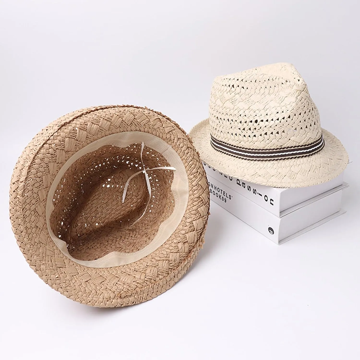 PURFUN Kids Short Brim Fedora Hat Girls Boys Jazz Trilby Hat Anti-UV UPF 50  Travel Beach Panama Hat Straw Hats for 2-6 Yrs