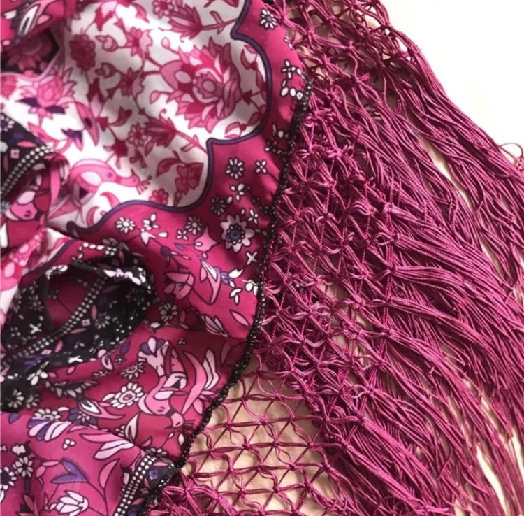 Purple Maroon Boho Tassel Beach Swimwear Cover Up Wrap