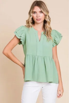 Sage Ruffle Peplum Blouse