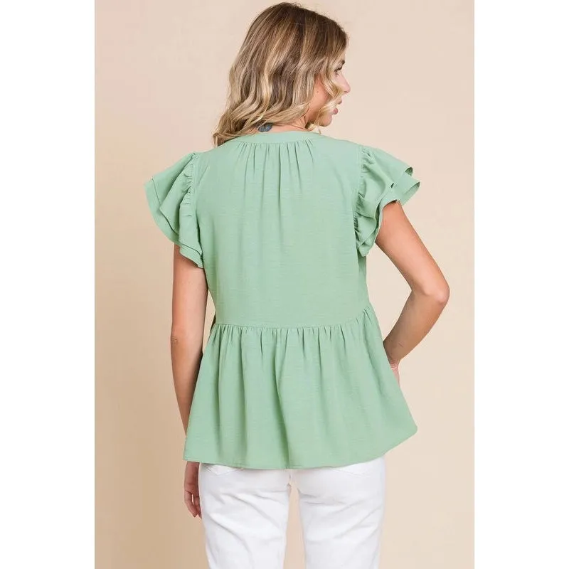 Sage Ruffle Peplum Blouse