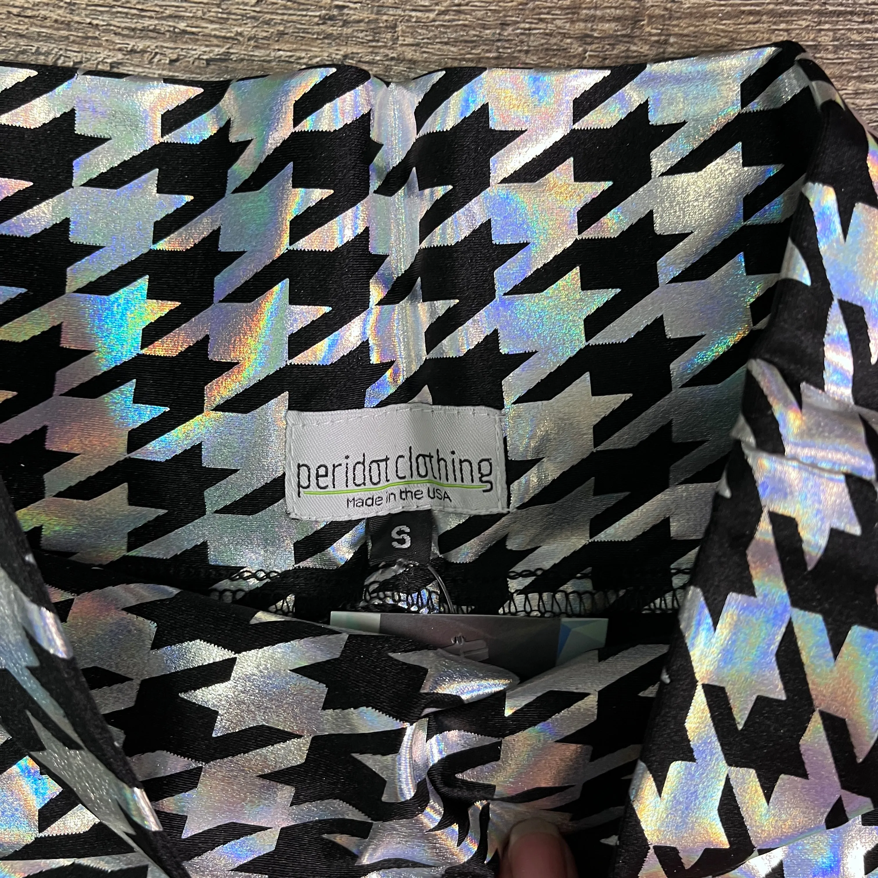 SALE - High Waist Booty Shorts - Silver/Black Houndstooth Holographic