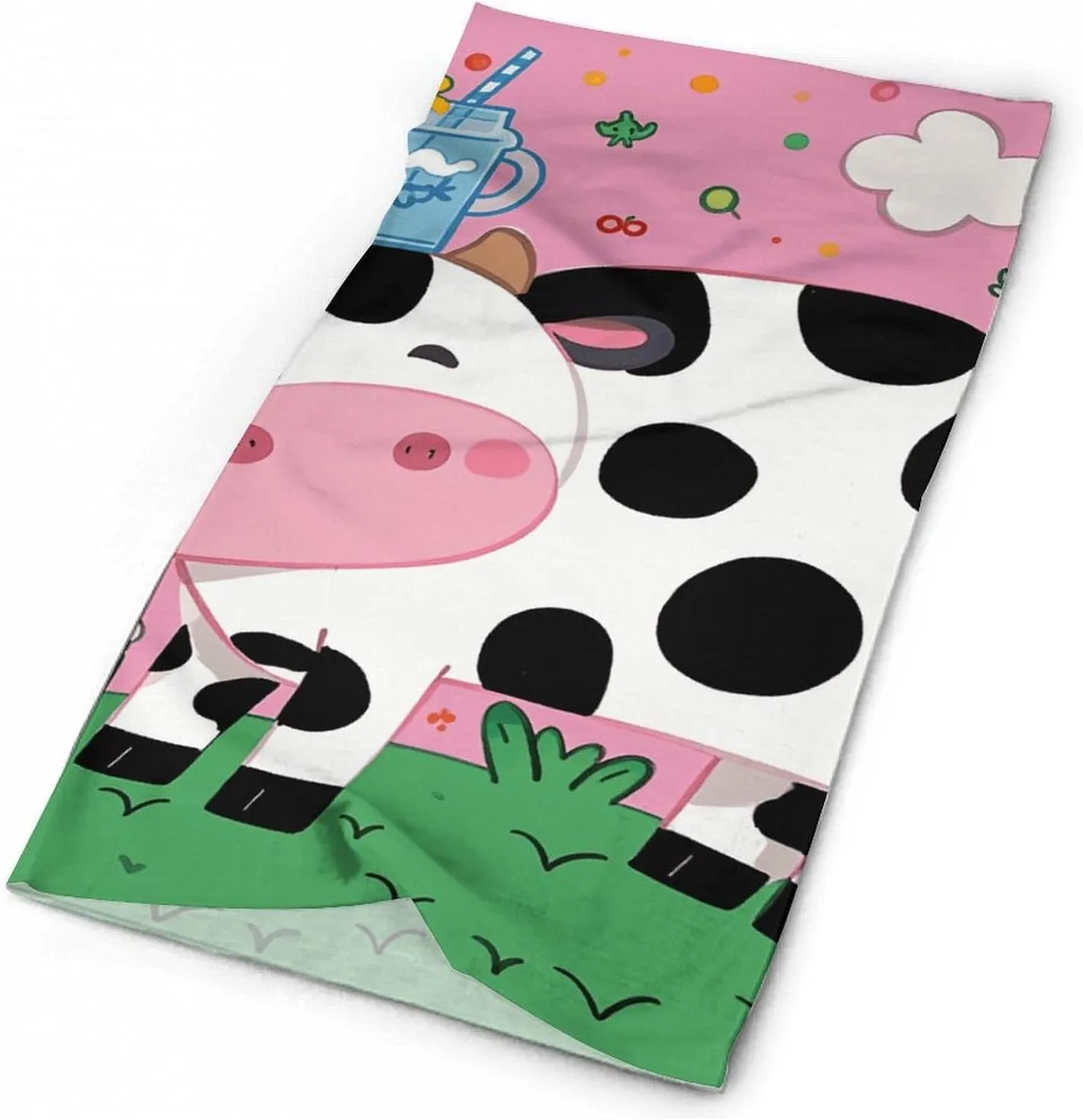 Scarf for Men Women Cartoon Milk Cow Neck Gaiter Breathable Bandana Warmer Balaclava Windproof Face Mask Sun Protection Headwear Head Wrap for Skiing Hiking Cycling