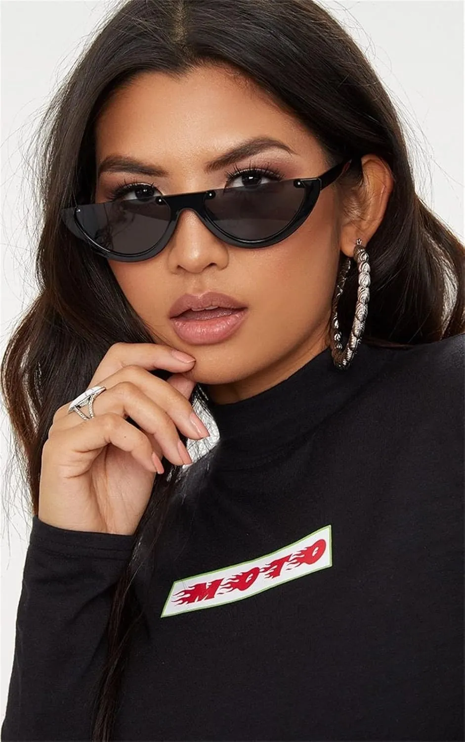 Semi-Rimless Cat Eye Sunglasses - UV400 Protection Vintage Retro Fashion Shades