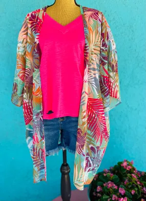 Sheer Palm Leaf Kimono & Coverup