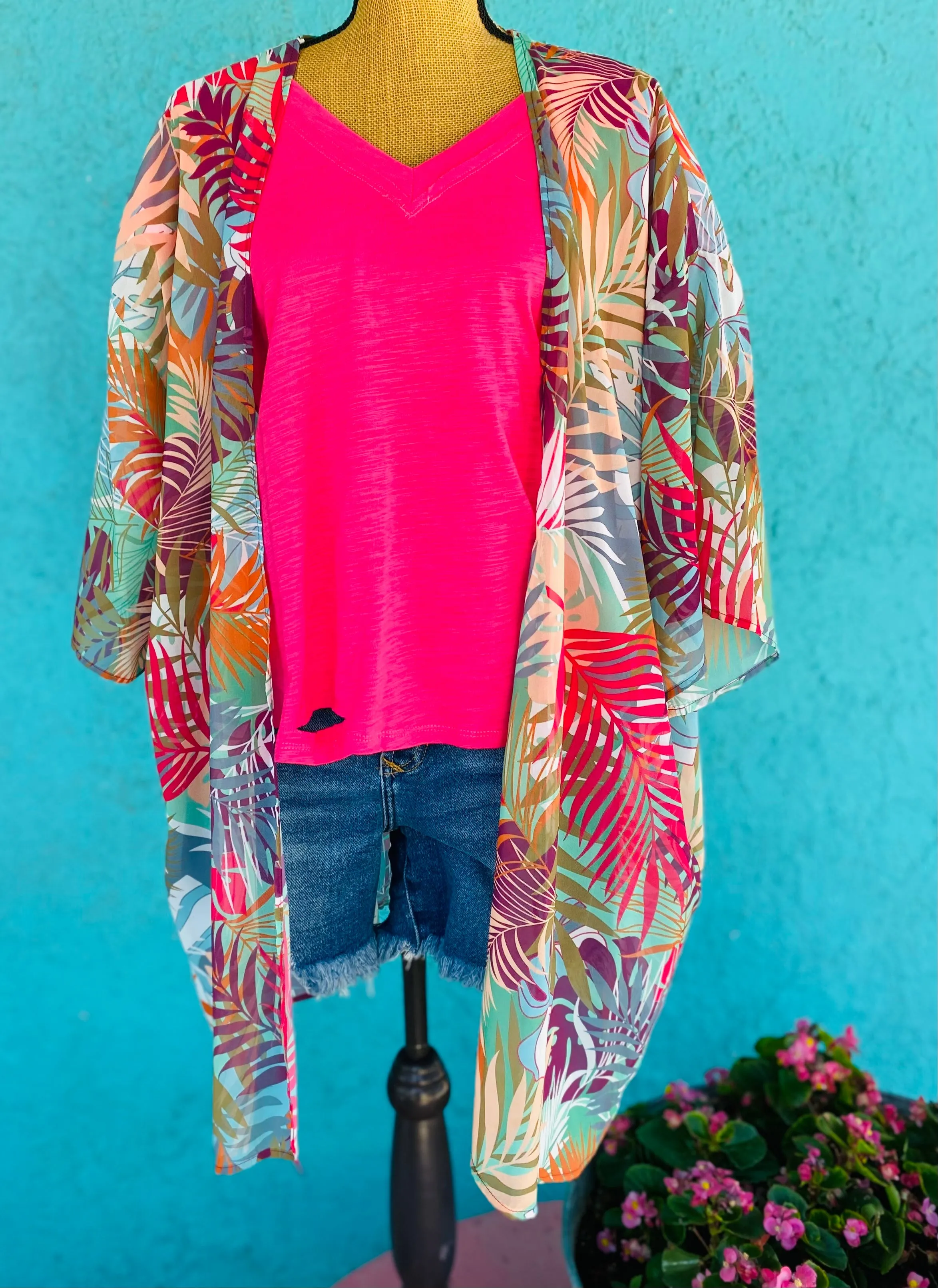 Sheer Palm Leaf Kimono & Coverup