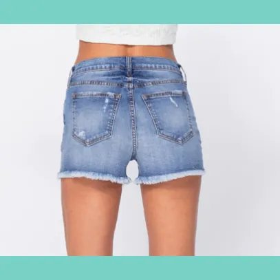 SP Mid Rise Medium Wash Stretchy Shorts