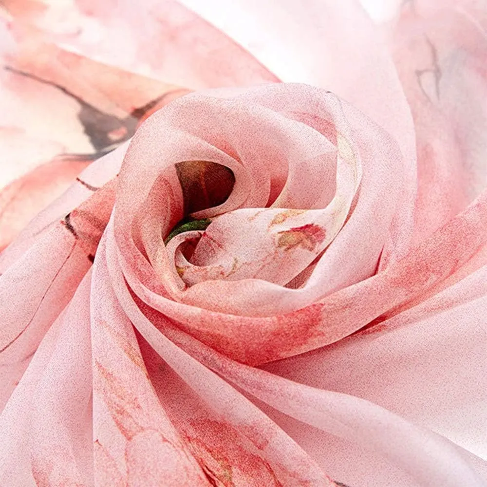 Square Large Neck Scarf Lightweight Silk Scarf Ladies Digital Printed Silk Scarf Breathable Chiffon Shawl Soft Lightweight, 175x110CM, Pink