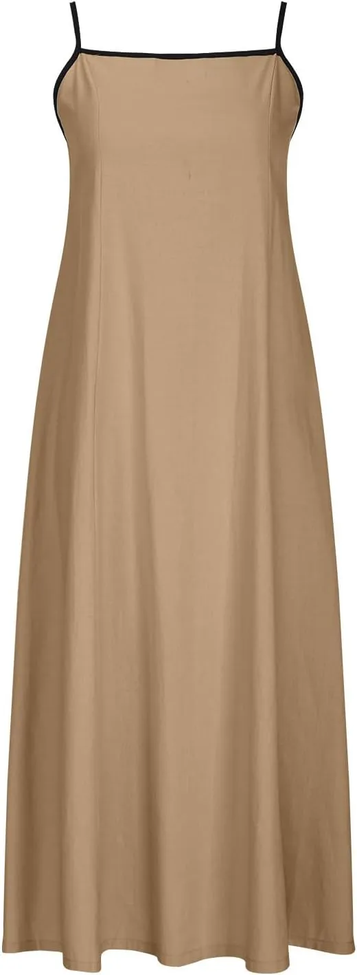 Summer Dresses for Women 2025 Spaghetti Strap Boho Maxi Sundresses Casual Linen Cotton Loose Fit Coverup Clothes