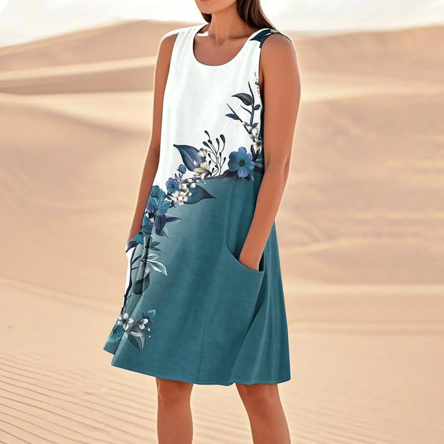Summer Dresses for Women Boho Beach Dress Sleeveless Sundresses with Pockets Casual Loose Tank Tshirt Sun Dress