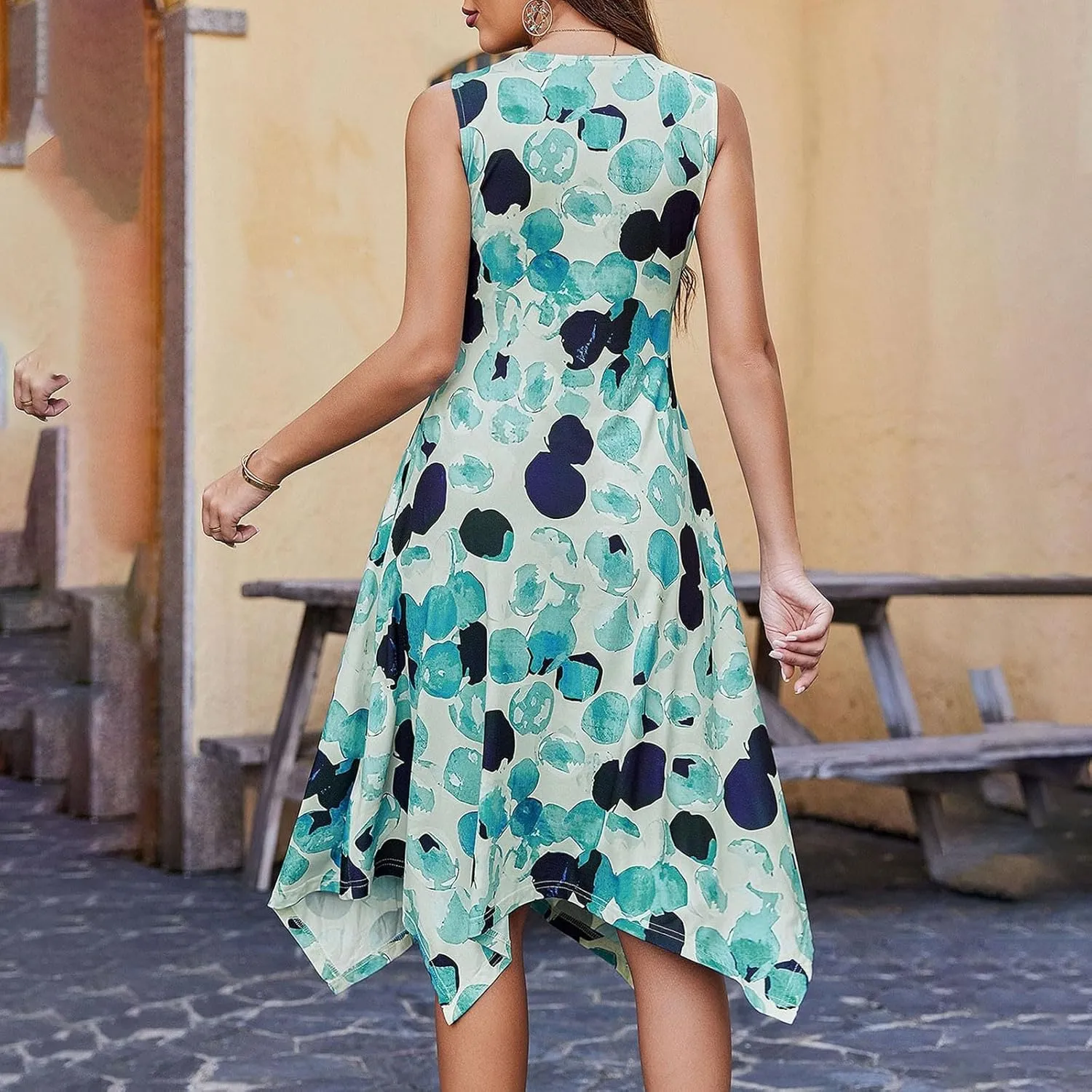 Summer Dresses for Women Summer Casual Flowy Sundresses Beach Hankerchief Hem Midi Tank Dresses Floral Sleeveless Dress
